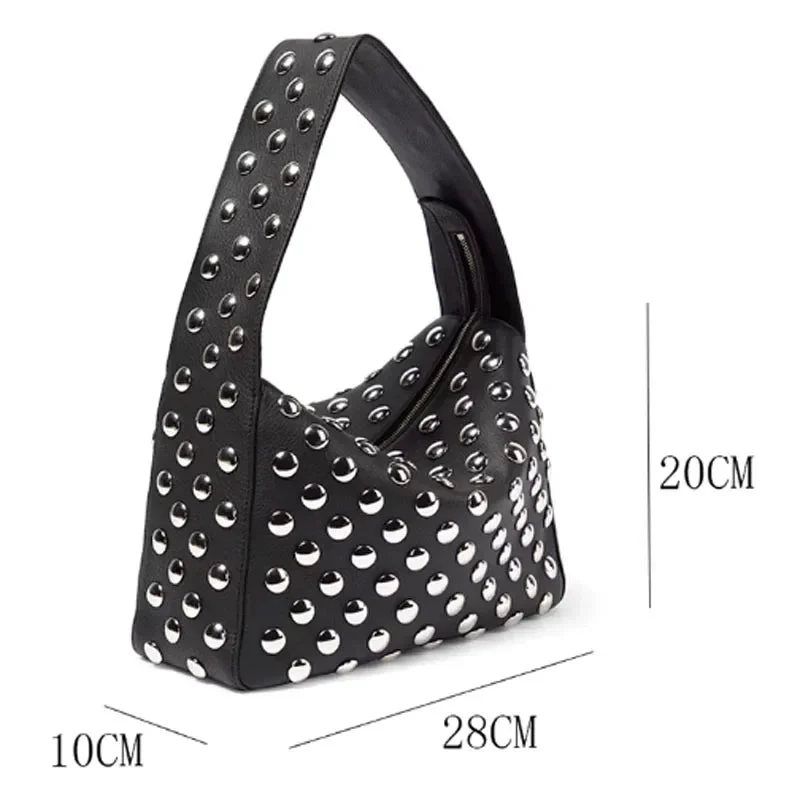 Studded Structured Shoulder Bag, 20 cm