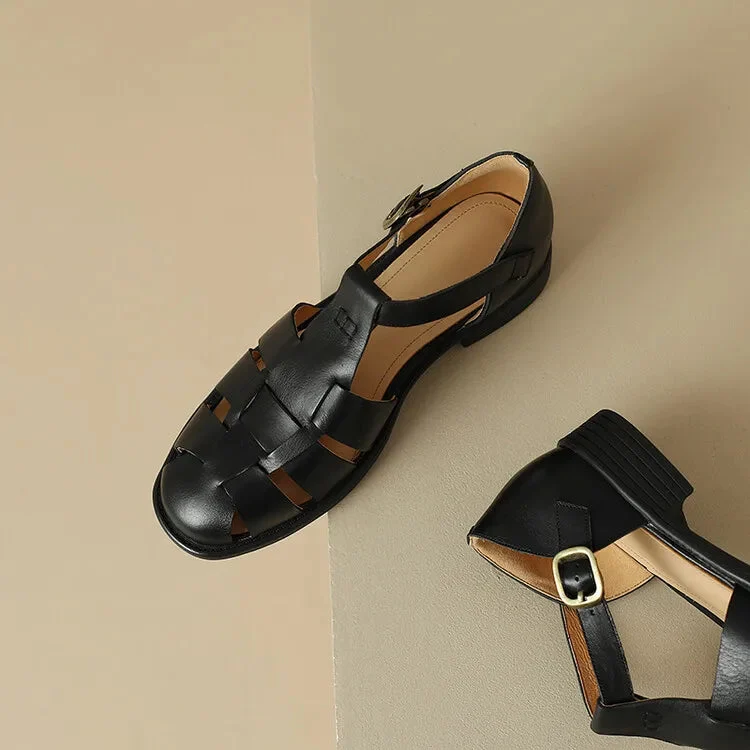 Arminda | Woven Leather T-Strap Sandals