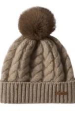 Hand-Knit Cashmere Beanie, Fur Pom