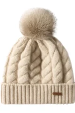 Hand-Knit Cashmere Beanie, Fur Pom