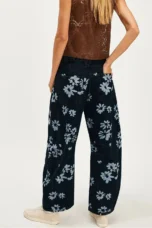 Celine | Printed Cotton Denim Wide Leg Jeans