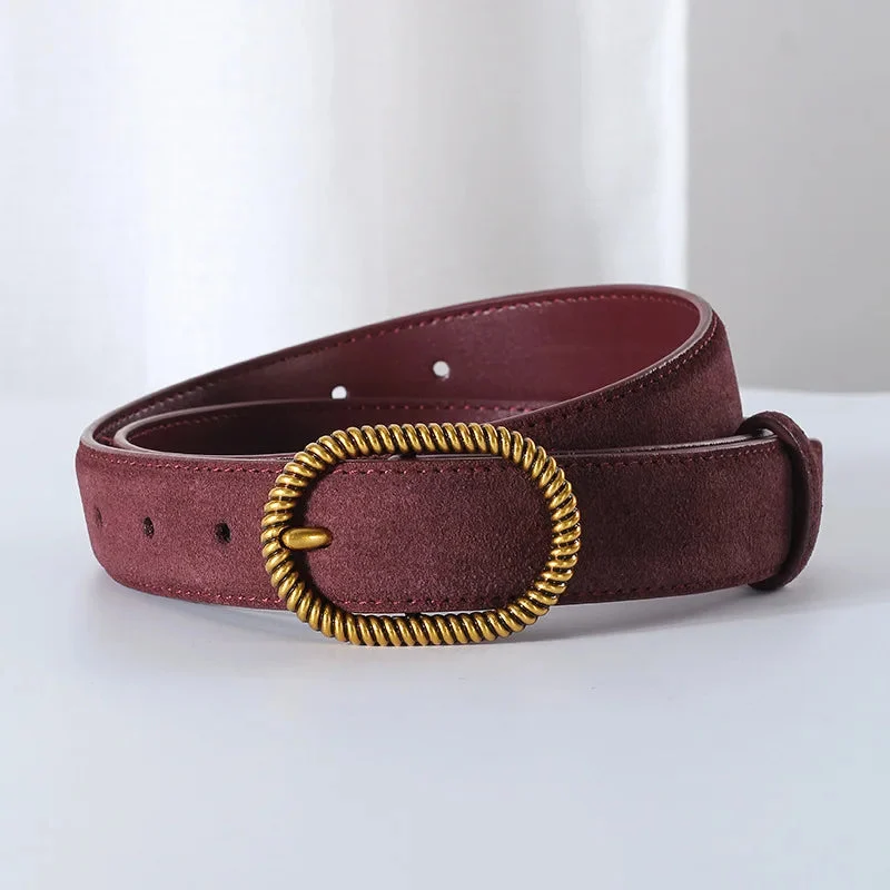 Suede Belt, Twisted Gold Buckle, 100 cm