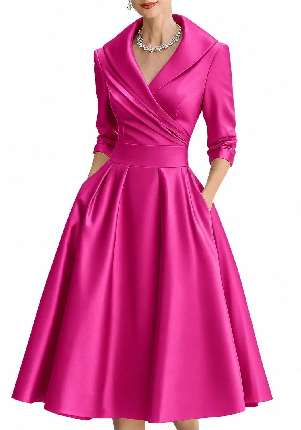 Antonia | Satin Lapel Collar Evening Dress