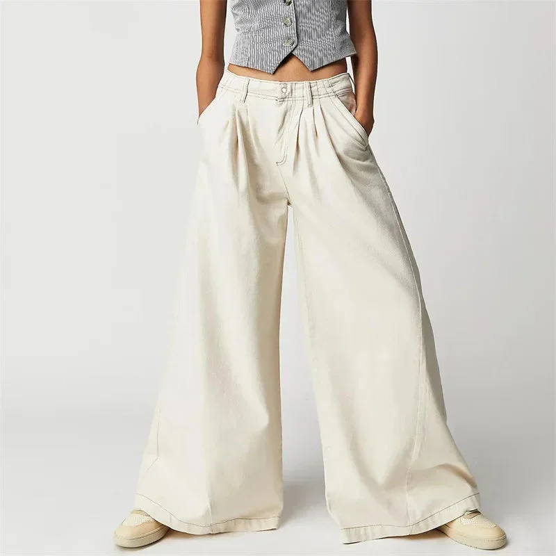 Tharsile | Pleated 100% Cotton Wide Jeans
