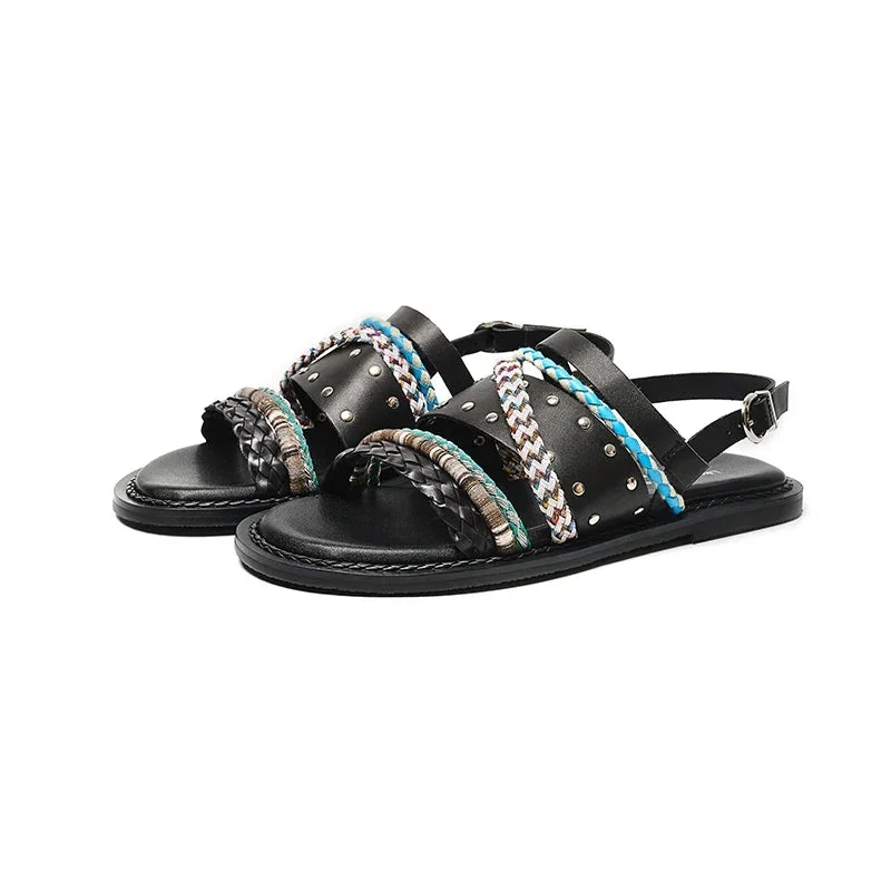 Isaline | Braided Cowhide Flat Sandals