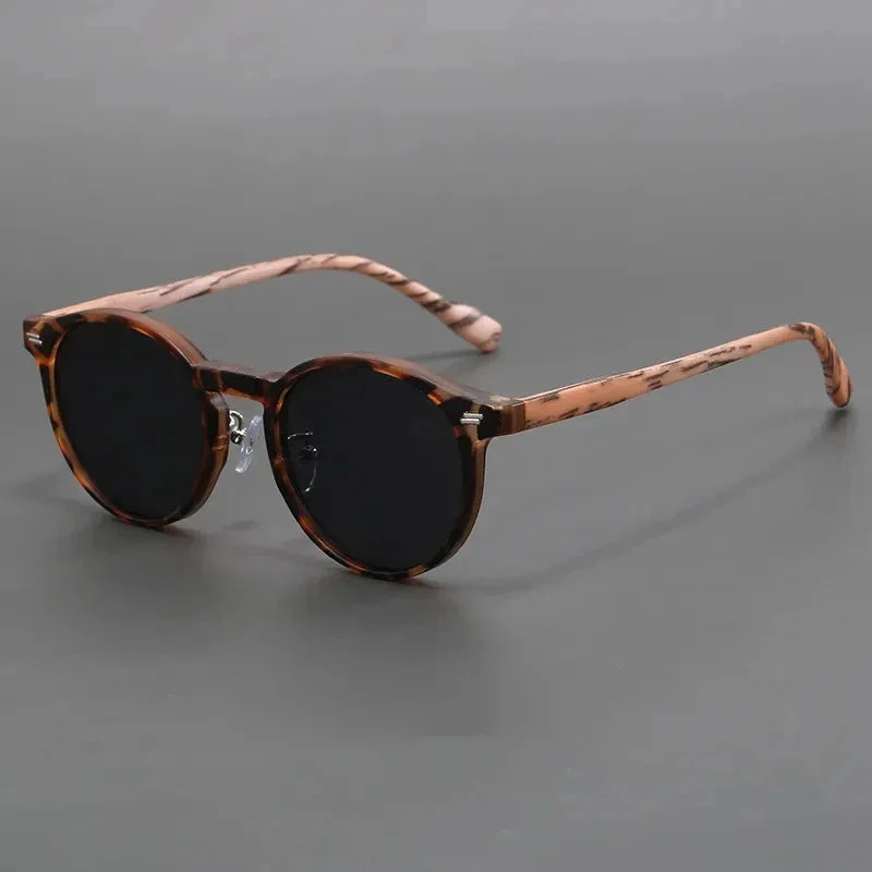 Frosted Wood Effect Round Sunglasses