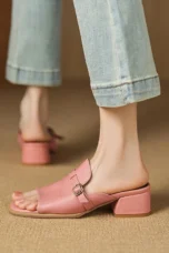 Gerardine | Leather Buckle Mid Heel Slides