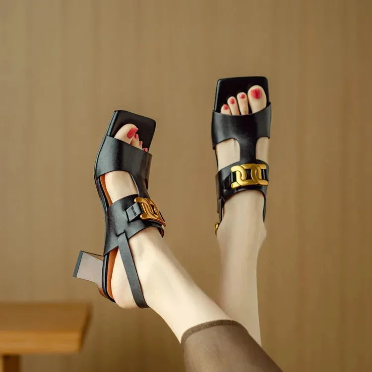 Hortensia | Chain Detail Block Heel Sandals