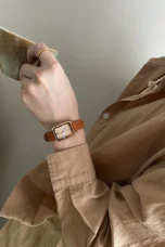 Rectangular Steel Watch, Leather Strap