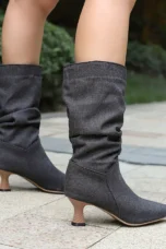 Agathe | Mid-Calf Slip-On Heel Boots