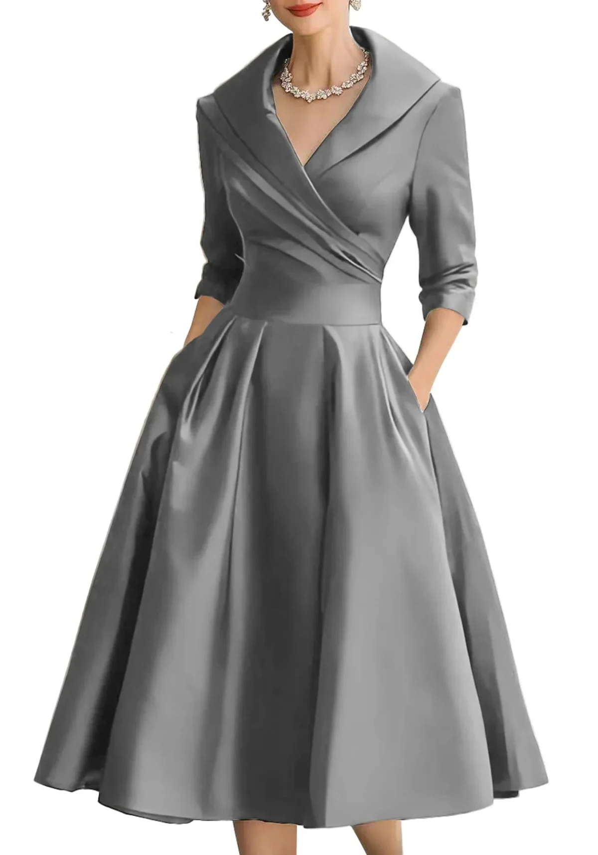 Antonia | Satin Lapel Collar Evening Dress
