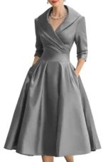 Antonia | Satin Lapel Collar Evening Dress