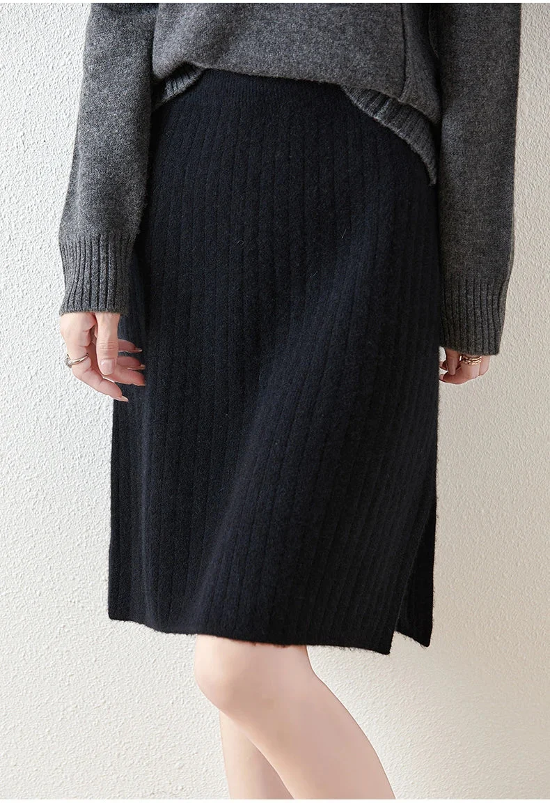 Rejeanne | Ribbed Merino Wool Midi Skirt