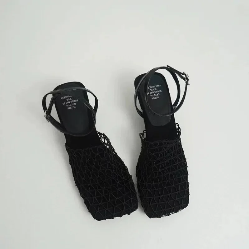 Alida | Braided Linen Square Toe Heels