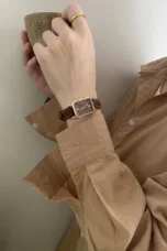 Rectangular Steel Watch, Leather Strap
