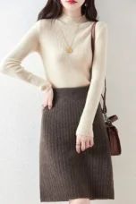 Rejeanne | Ribbed Merino Wool Midi Skirt