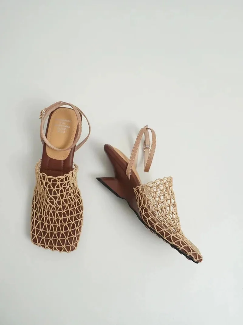 Alida | Braided Linen Square Toe Heels