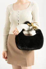 Faux Fur Crescent Bag, Chain Strap