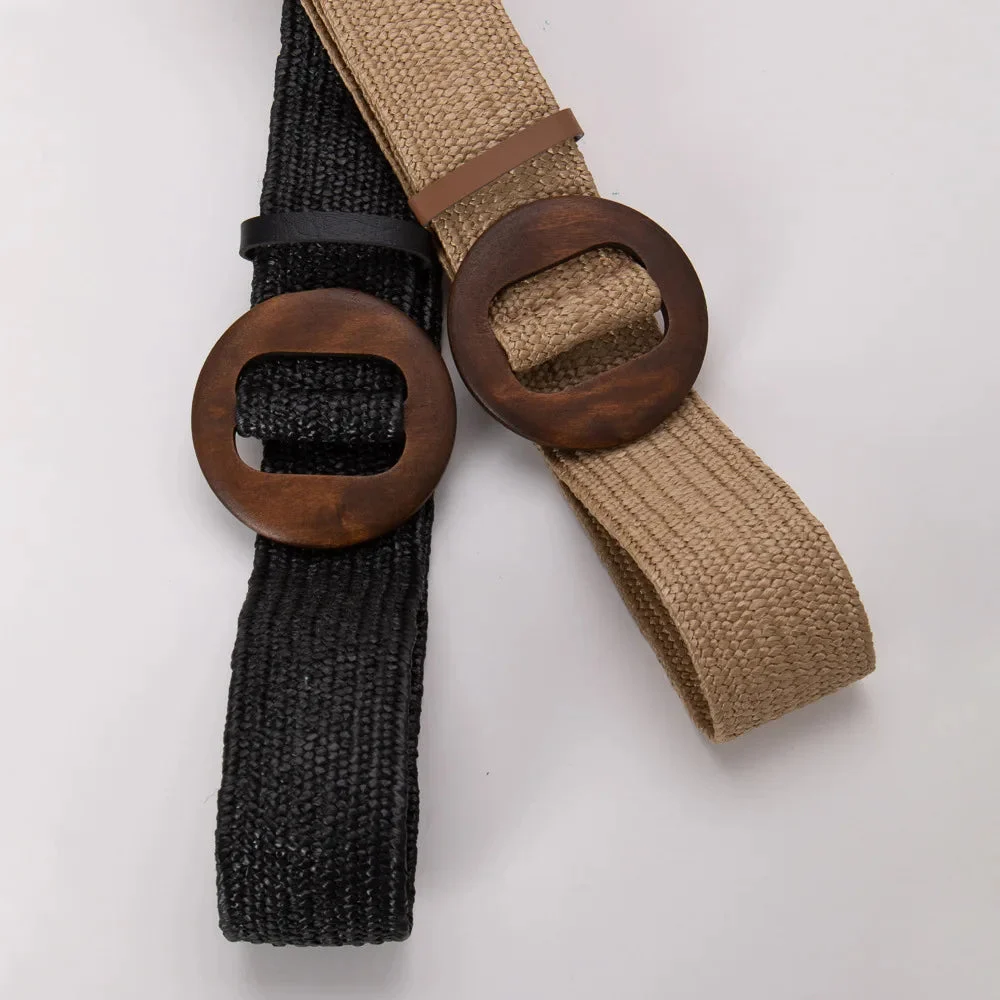 Woven Straw Belt, Wood Ring Buckle