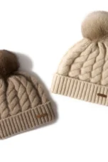 Hand-Knit Cashmere Beanie, Fur Pom