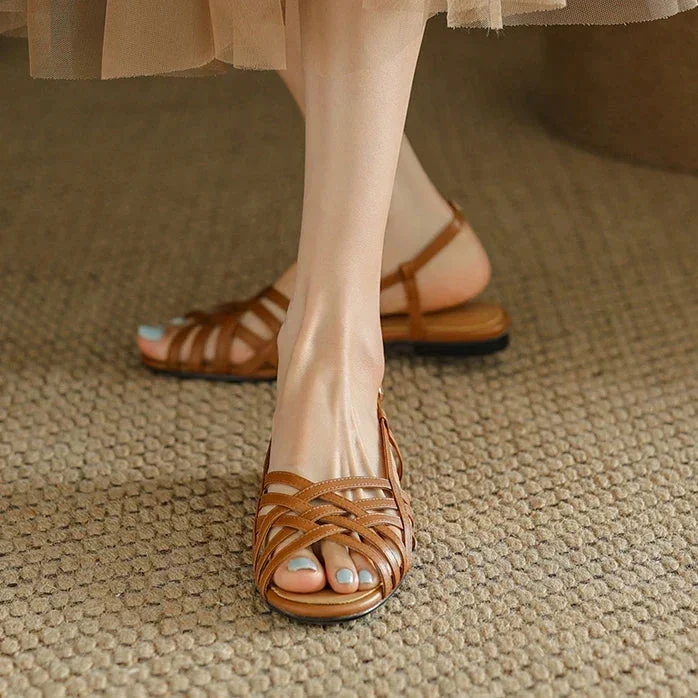 Nancy | Woven Ankle Strap Flat Sandals