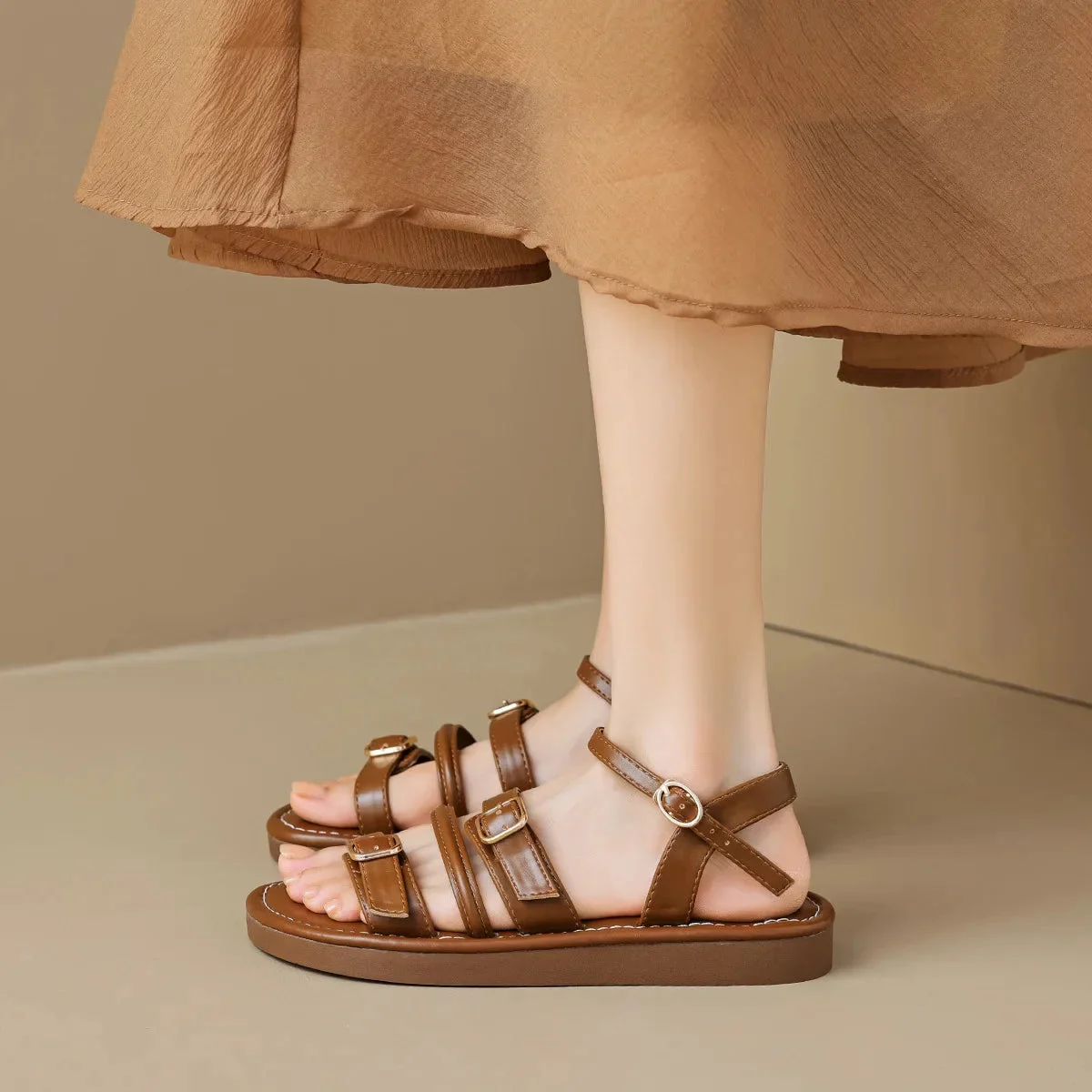 Mabel | Triple Buckle Leather Sandals