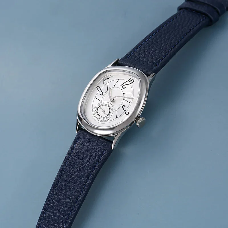 Faceted Steel Watch, Leather Strap