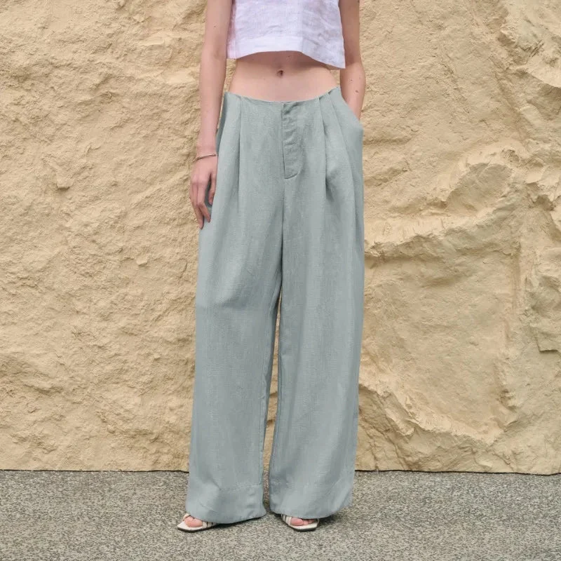 Valentina | Deep Pleated Linen Blend Pants