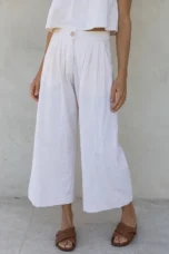 Olympie | Pleated Cotton Linen Culottes