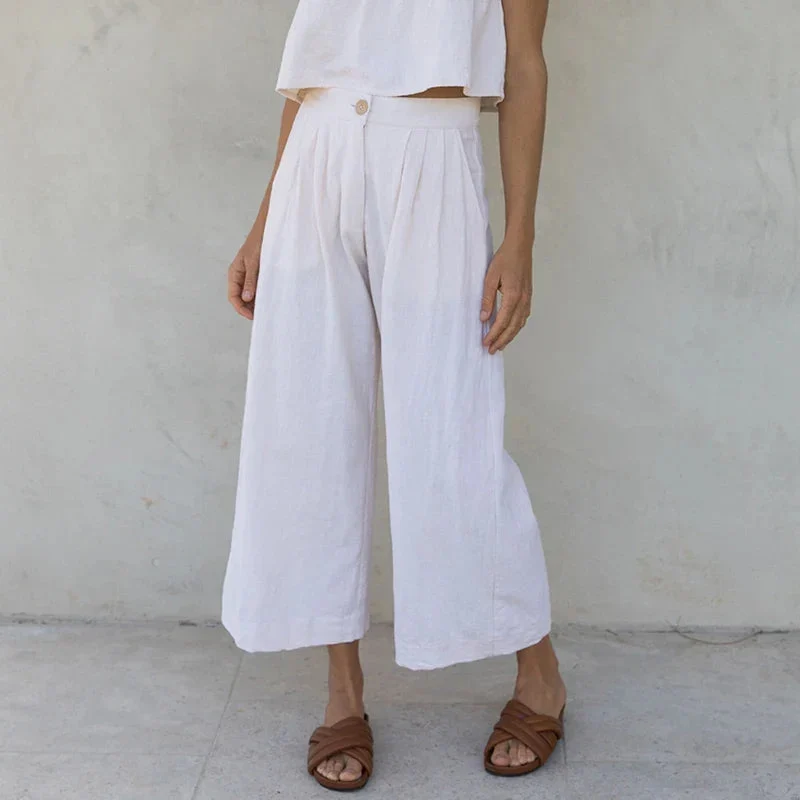 Olympie | Pleated Cotton Linen Culottes