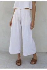 Olympie | Pleated Cotton Linen Culottes