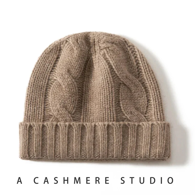 100% Cashmere Cable Knit Beanie