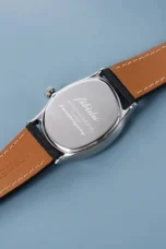 Faceted Steel Watch, Leather Strap