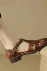 Arminda | Woven Leather T-Strap Sandals