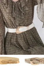Woven Stretch Belt, Hooked Gold Buckle