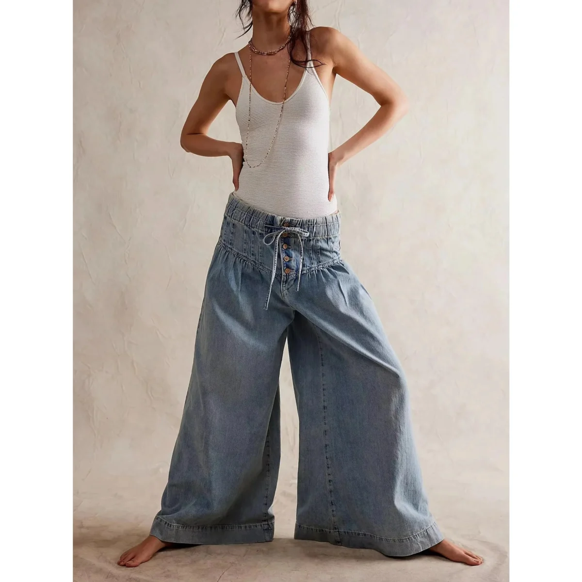 Lucia | Cotton Chambray Wide Leg Pants