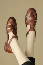 Arminda | Woven Leather T-Strap Sandals