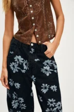 Celine | Printed Cotton Denim Wide Leg Jeans