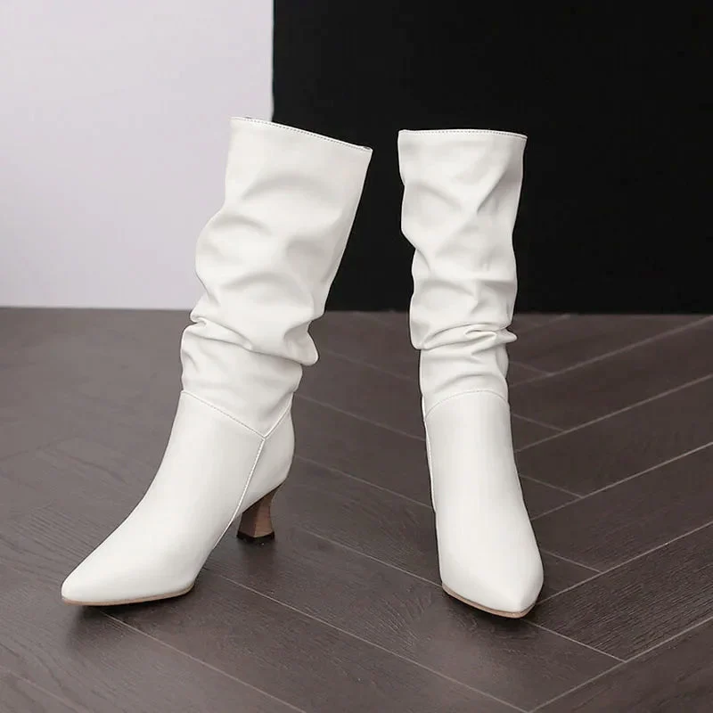 Agathe | Mid-Calf Slip-On Heel Boots