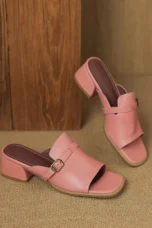 Gerardine | Leather Buckle Mid Heel Slides
