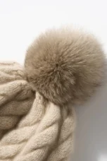 Hand-Knit Cashmere Beanie, Fur Pom