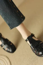 Arminda | Woven Leather T-Strap Sandals