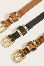 Leopard Print Leather Belt, 41 in