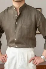 Adélard | Cotton Linen Stand Collar Shirt