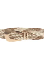 Woven Stretch Belt, Hooked Gold Buckle