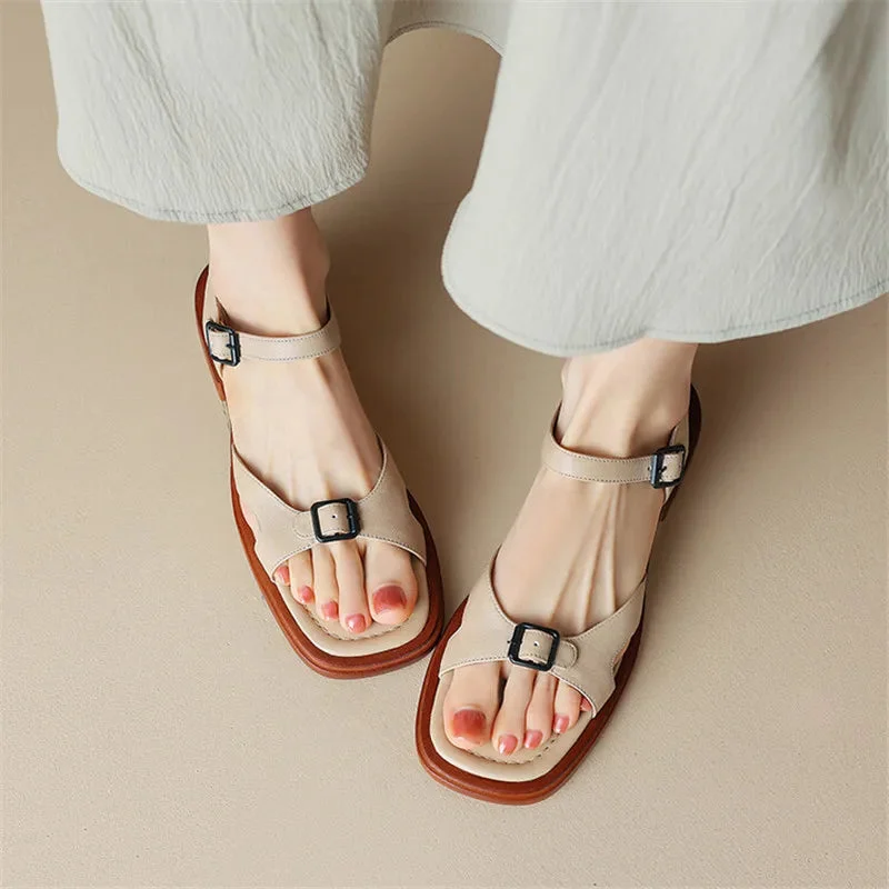 Marianna | Cow Leather Low Block Heel Sandals