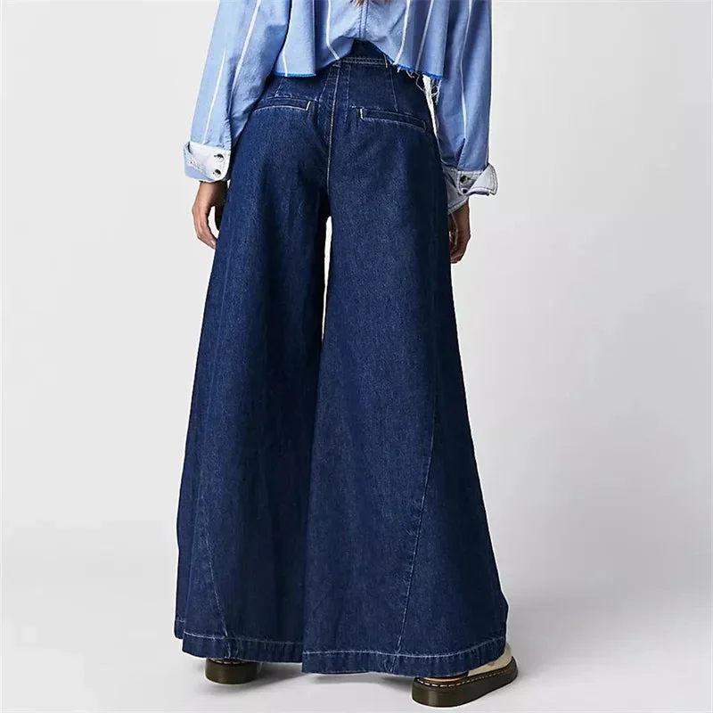 Tharsile | Pleated 100% Cotton Wide Jeans