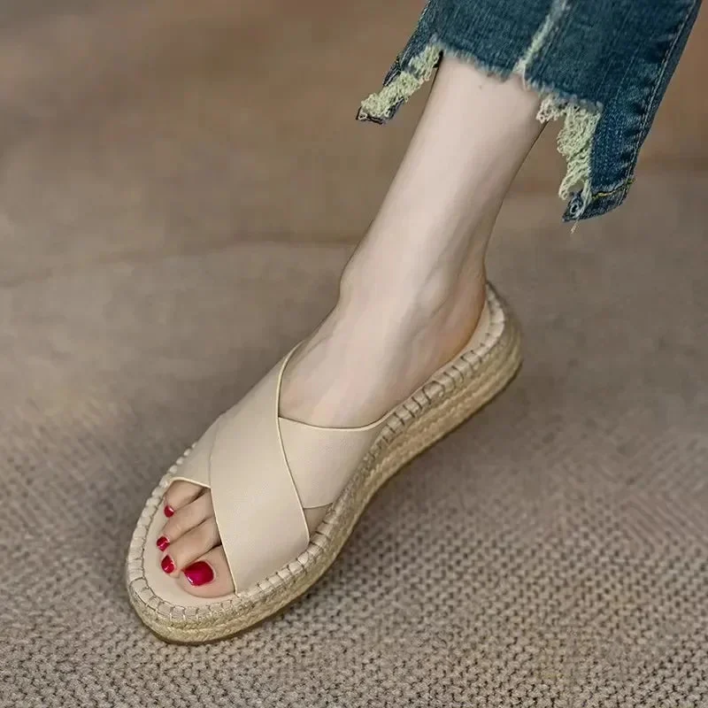 Antonine | Woven Leather Platform Slides