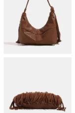 Suede Fringe Bag, Leather Seams