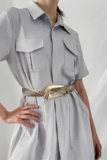 Woven Stretch Belt, Hooked Gold Buckle